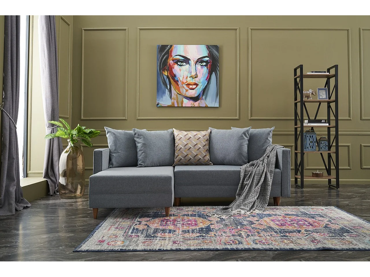 Canapé d'angle gauche tissu bleu Klina 215cm