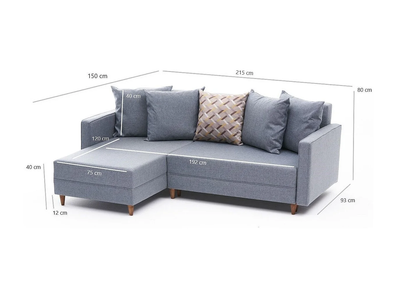 Canapé d'angle gauche tissu bleu Klina 215cm