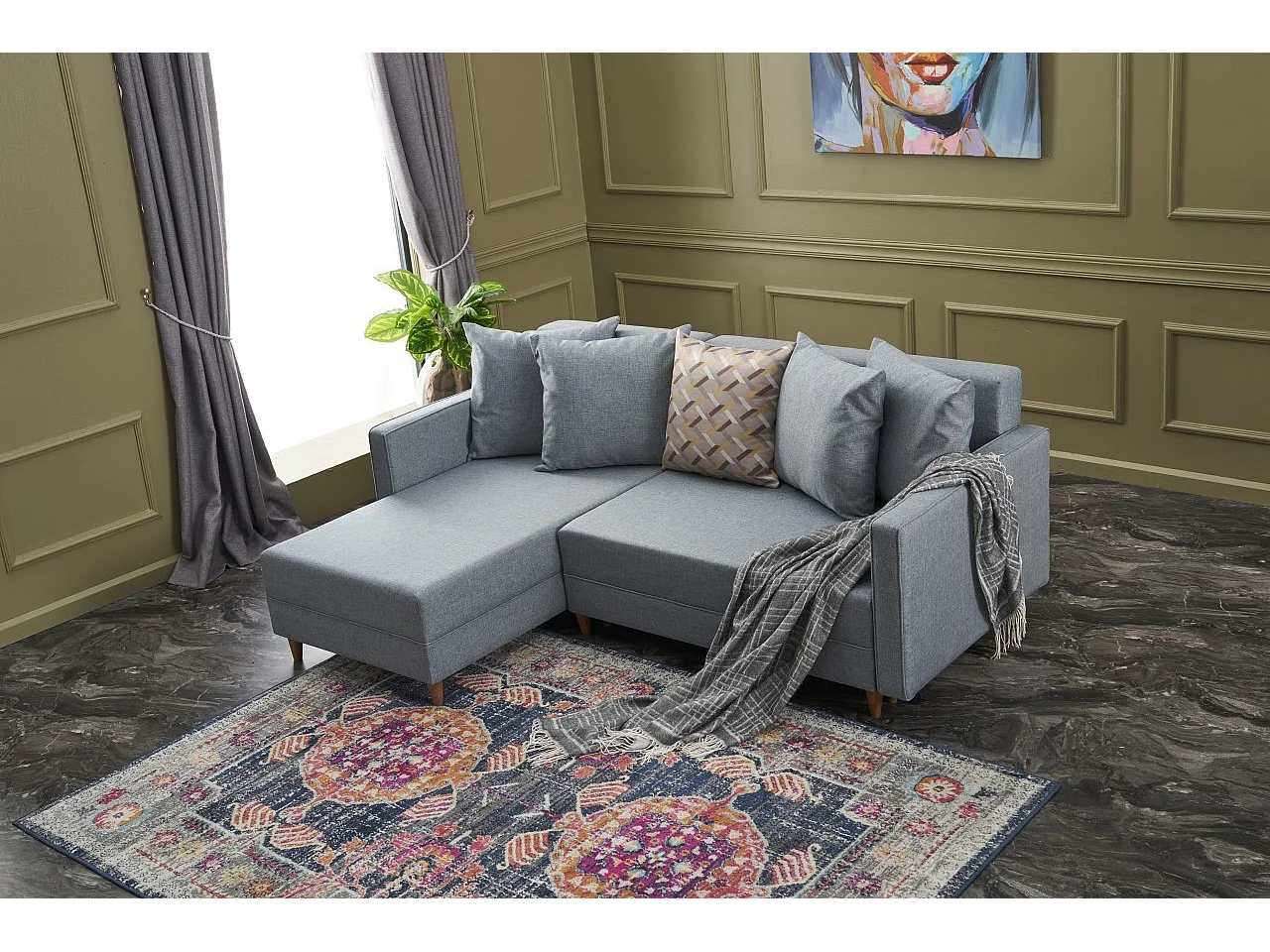 Divano angolare Altadena 317, Blu, Funzione di sonno, 215x150x80cm