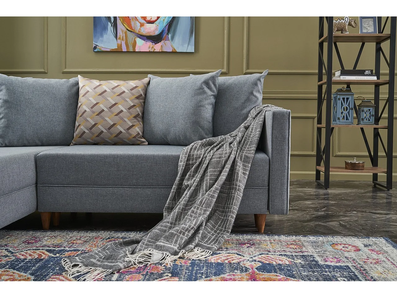 Divano angolare Altadena 317, Blu, Funzione di sonno, 215x150x80cm