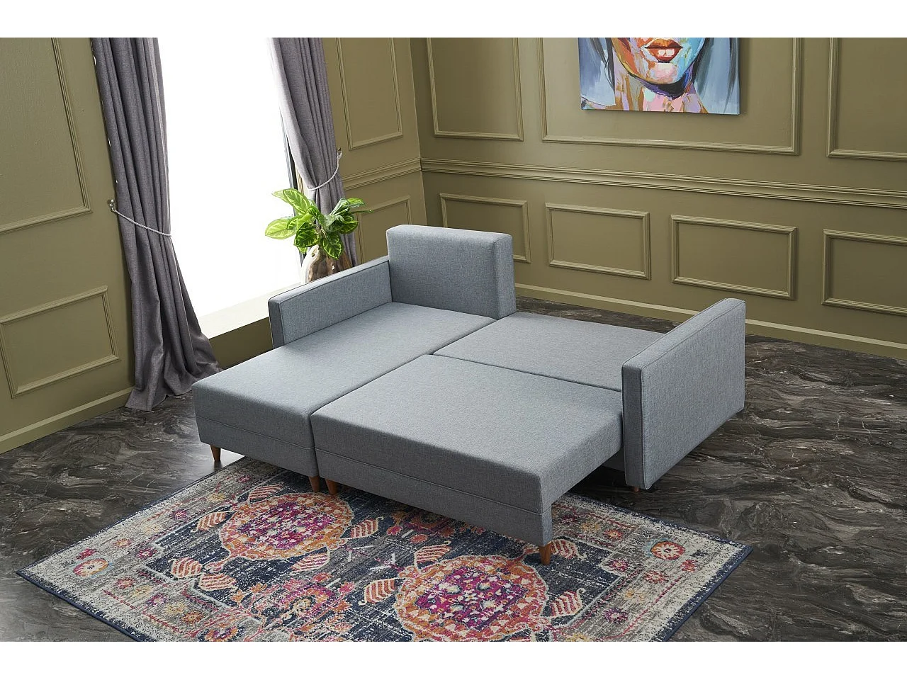 Divano angolare Altadena 317, Blu, Funzione di sonno, 215x150x80cm