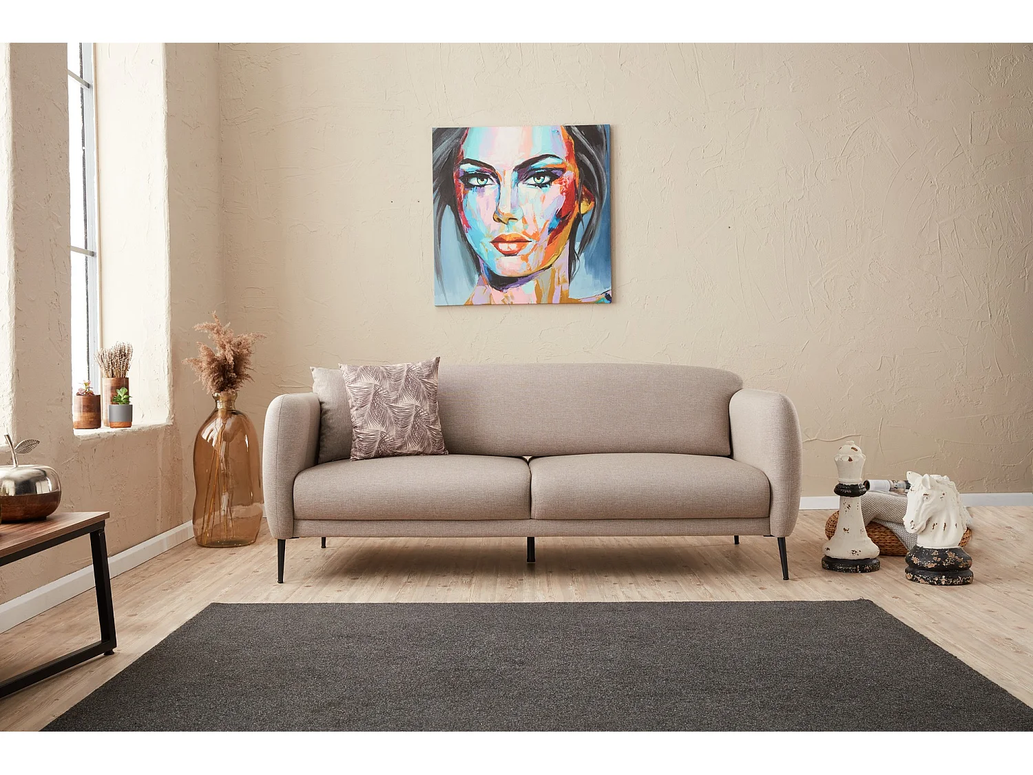 Sofá Altadena 127, De color marrón claro, 210x95x80cm, Tapiz, Patas: Plástico