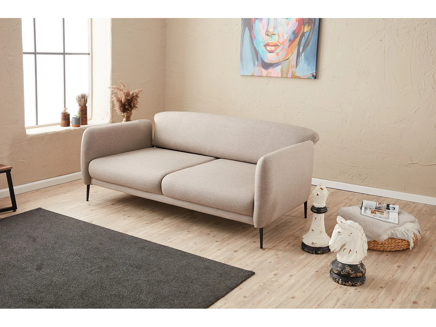 Sofá Altadena 127, De color marrón claro, 210x95x80cm, Tapiz, Patas: Plástico