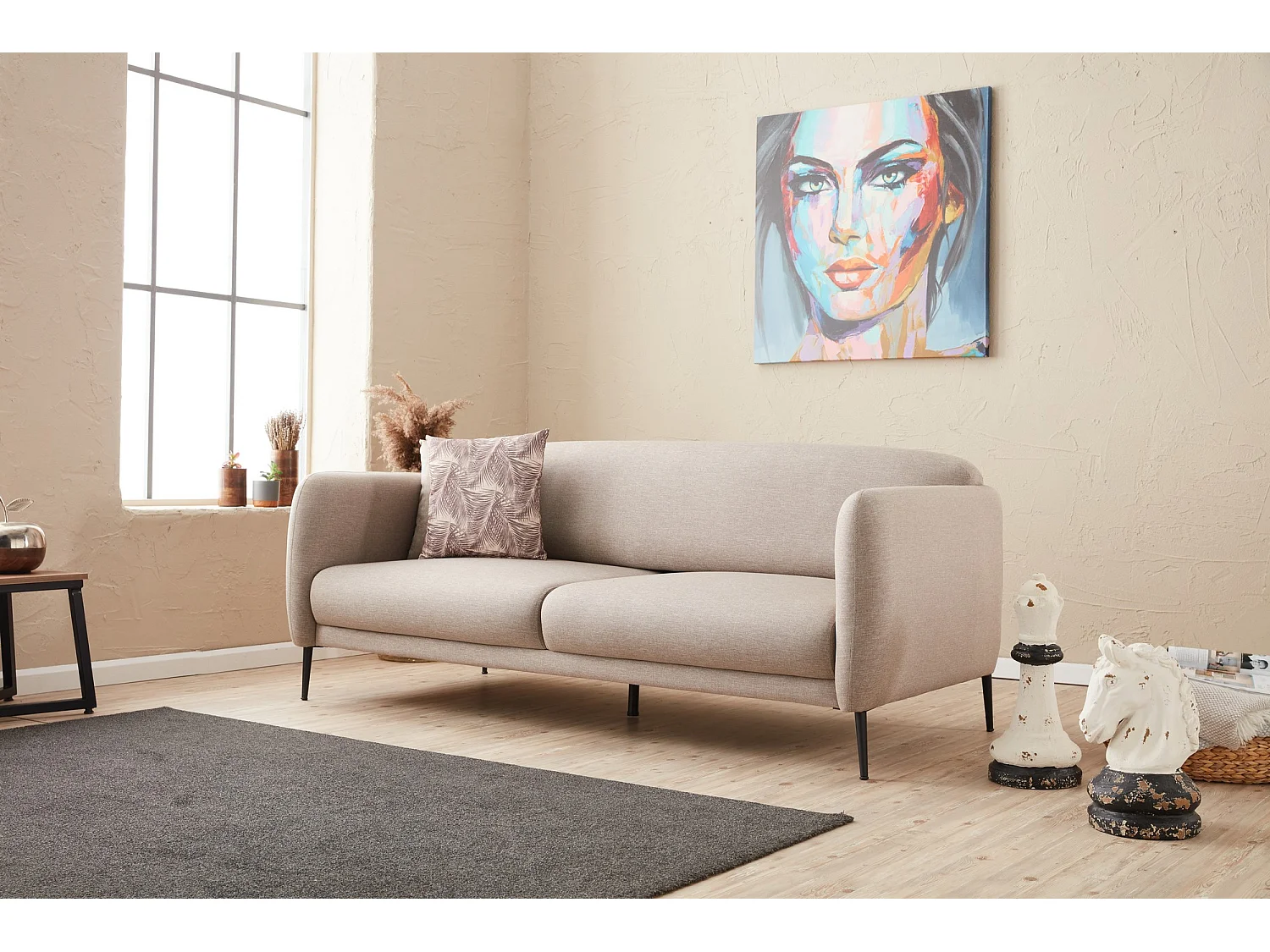 Canapé moderne tissu beige clair Valiko 210cm