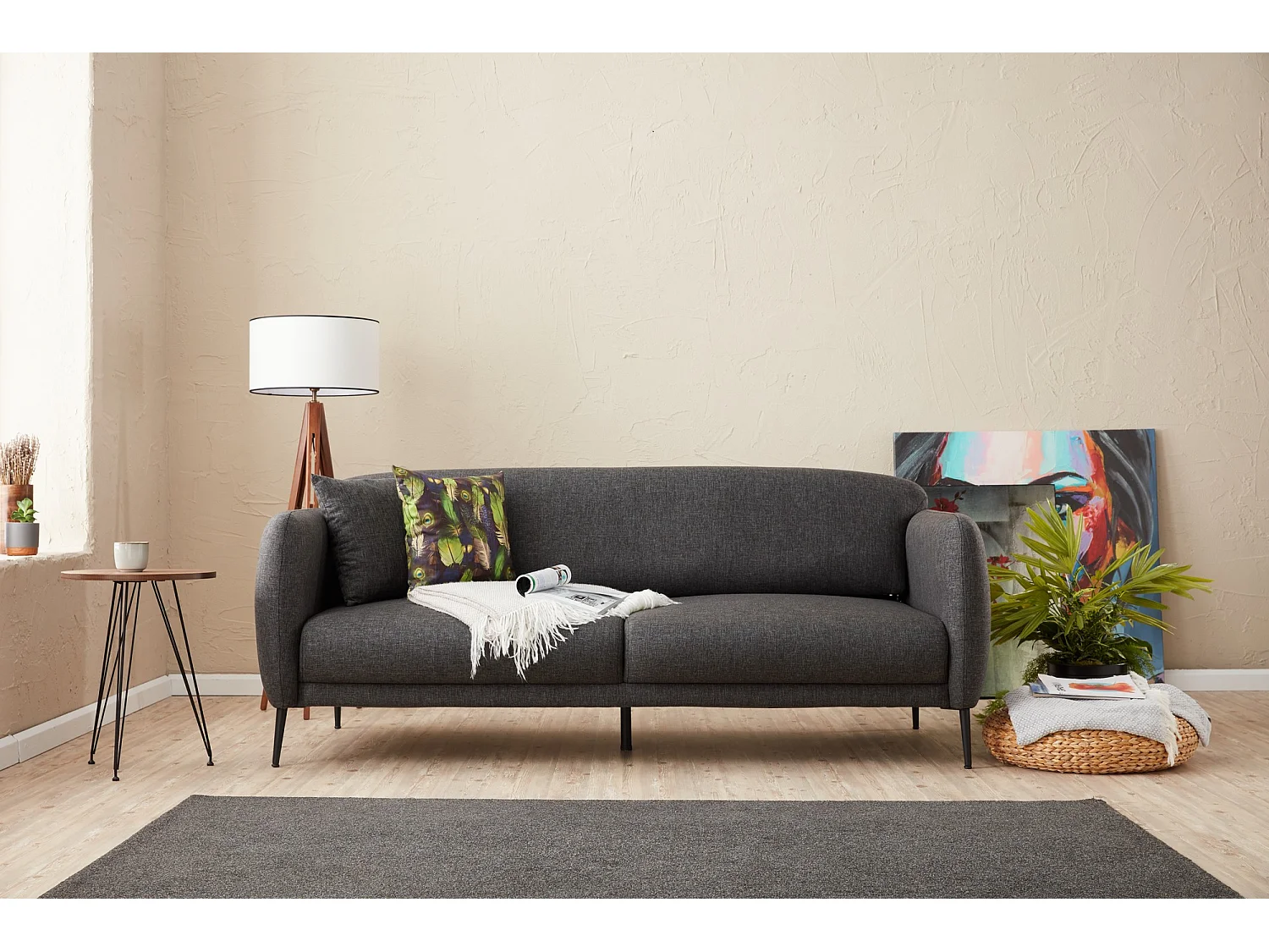 Sofá Altadena 127, Gris, 210x95x80cm, Tapiz, Patas: Plástico