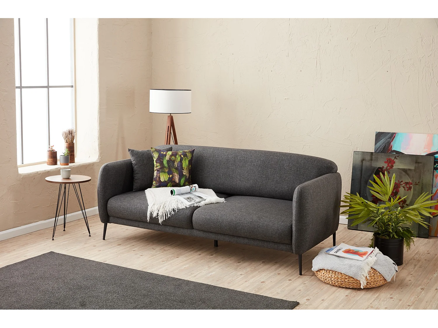 Sofá Altadena 127, Gris, 210x95x80cm, Tapiz, Patas: Plástico