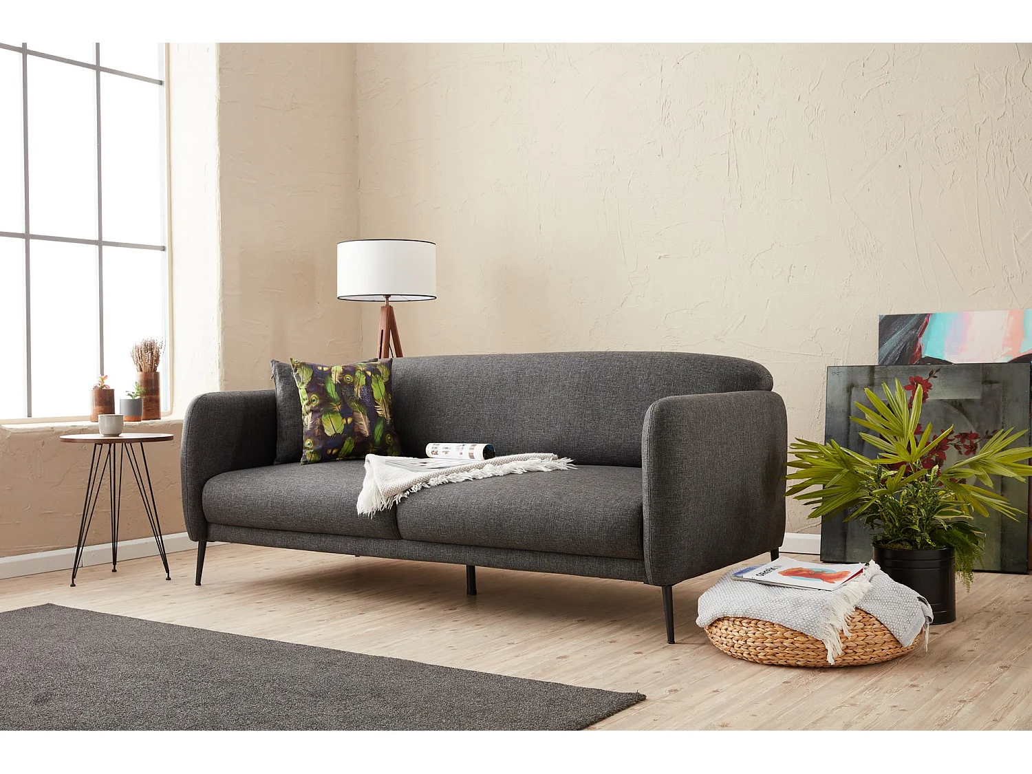 Sofá Altadena 127, Gris, 210x95x80cm, Tapiz, Patas: Plástico