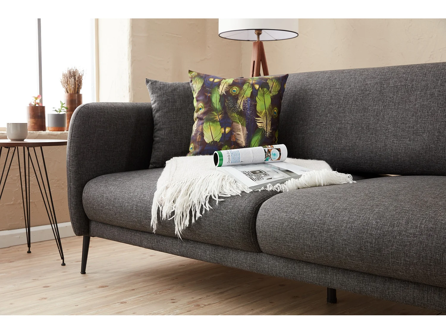 Sofá Altadena 127, Gris, 210x95x80cm, Tapiz, Patas: Plástico