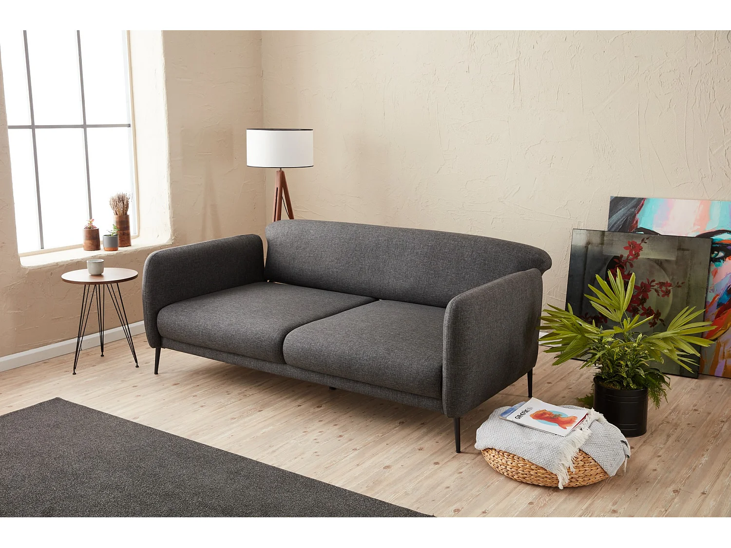 Sofá Altadena 127, Gris, 210x95x80cm, Tapiz, Patas: Plástico