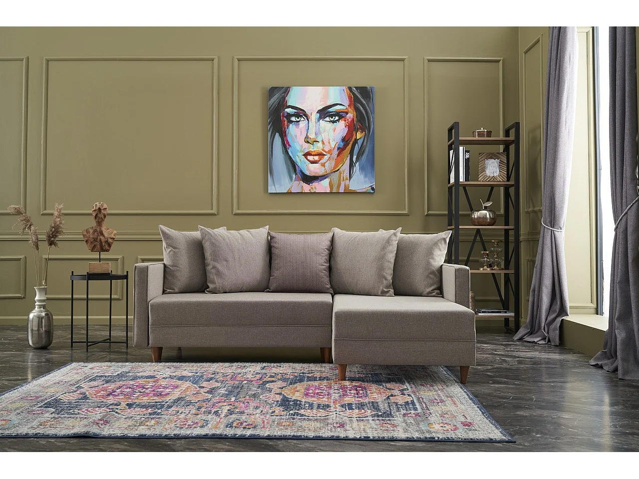 Canapé d'angle droit tissu beige clair Klina 215cm