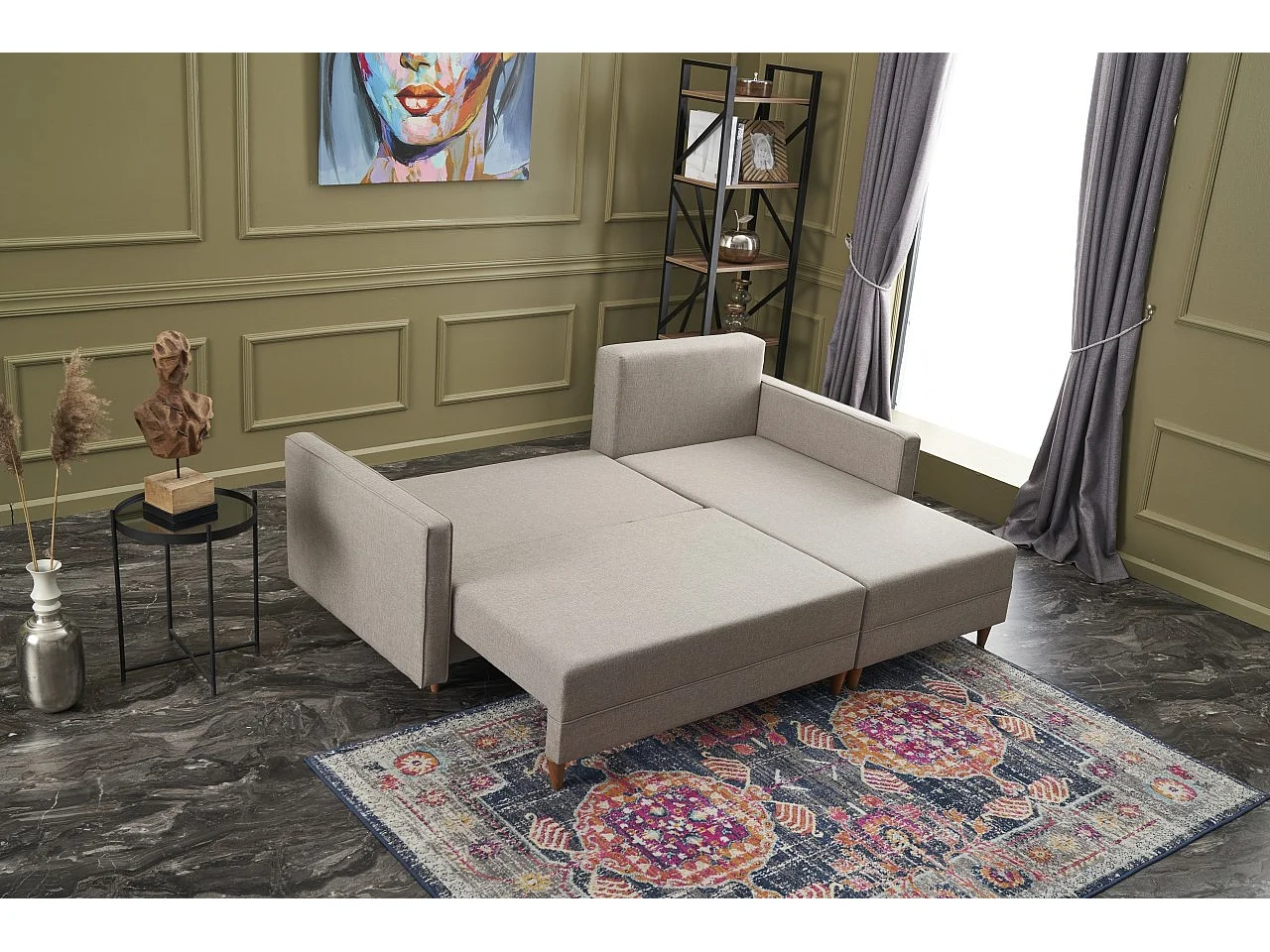 Canapé d'angle droit tissu beige clair Klina 215cm