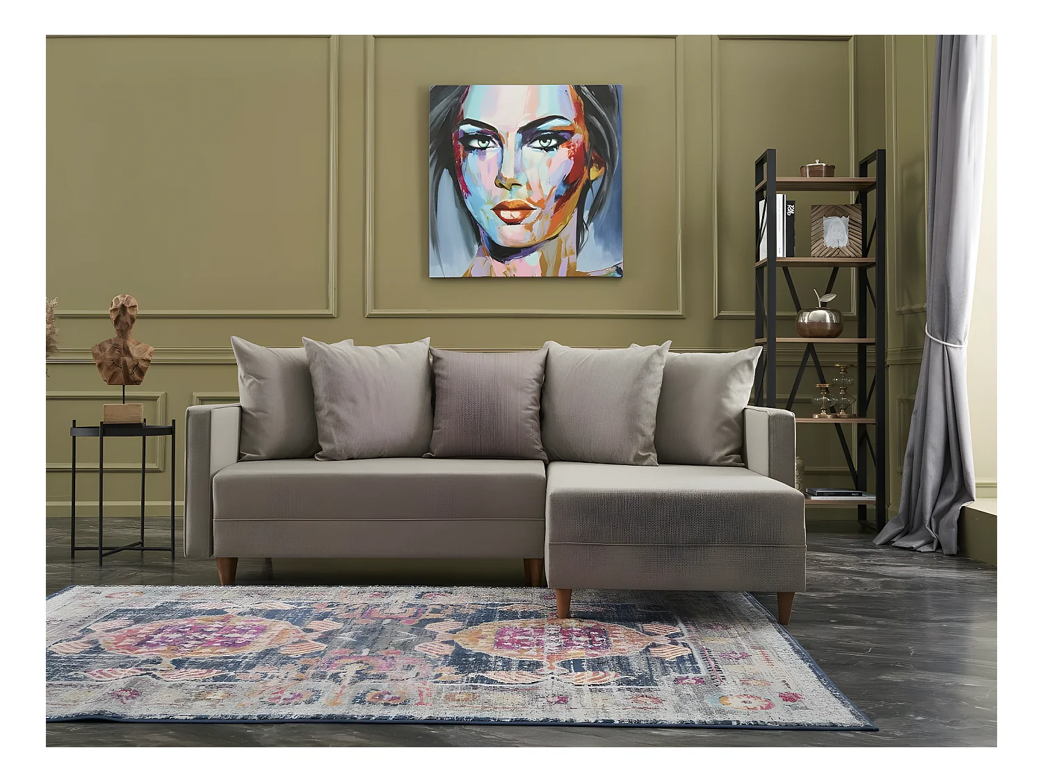 Canapé d'angle droit tissu beige clair Klina 215cm
