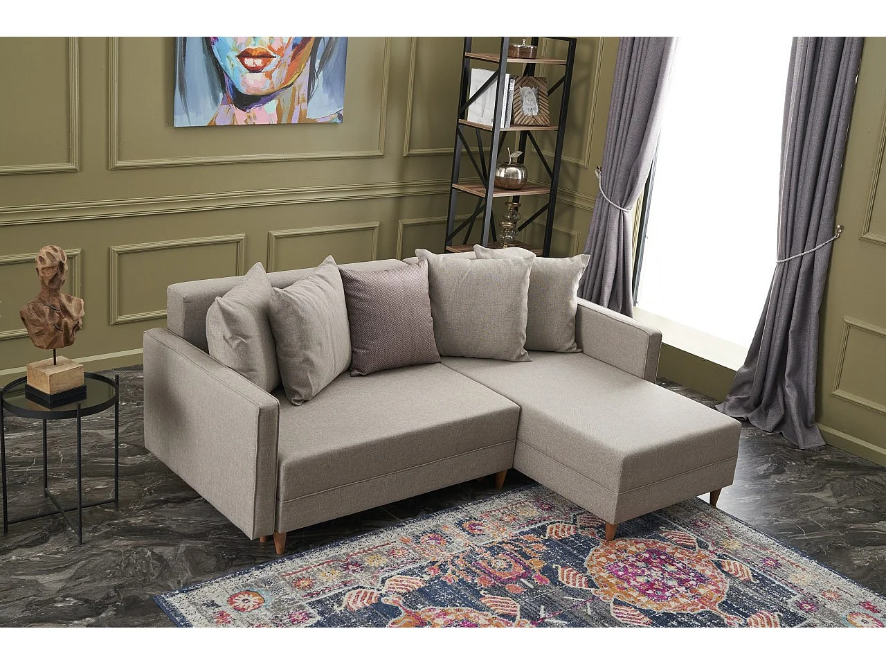 Canapé d'angle droit tissu beige clair Klina 215cm