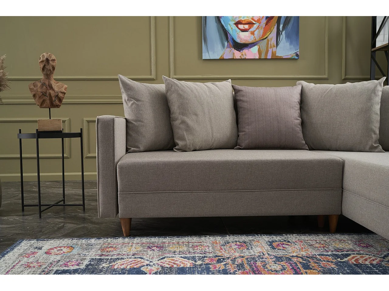 Canapé d'angle droit tissu beige clair Klina 215cm