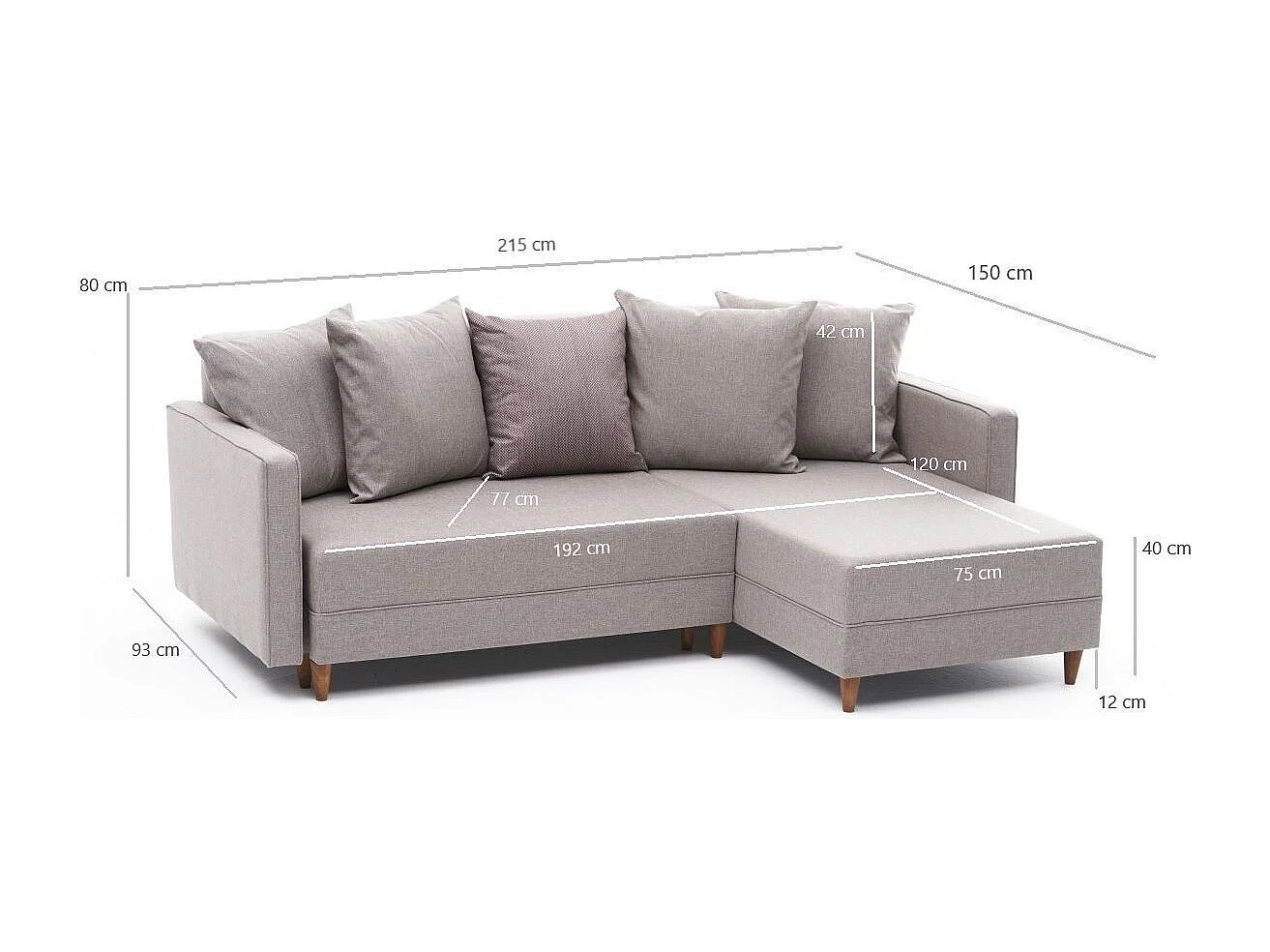 Canapé d'angle droit tissu beige clair Klina 215cm