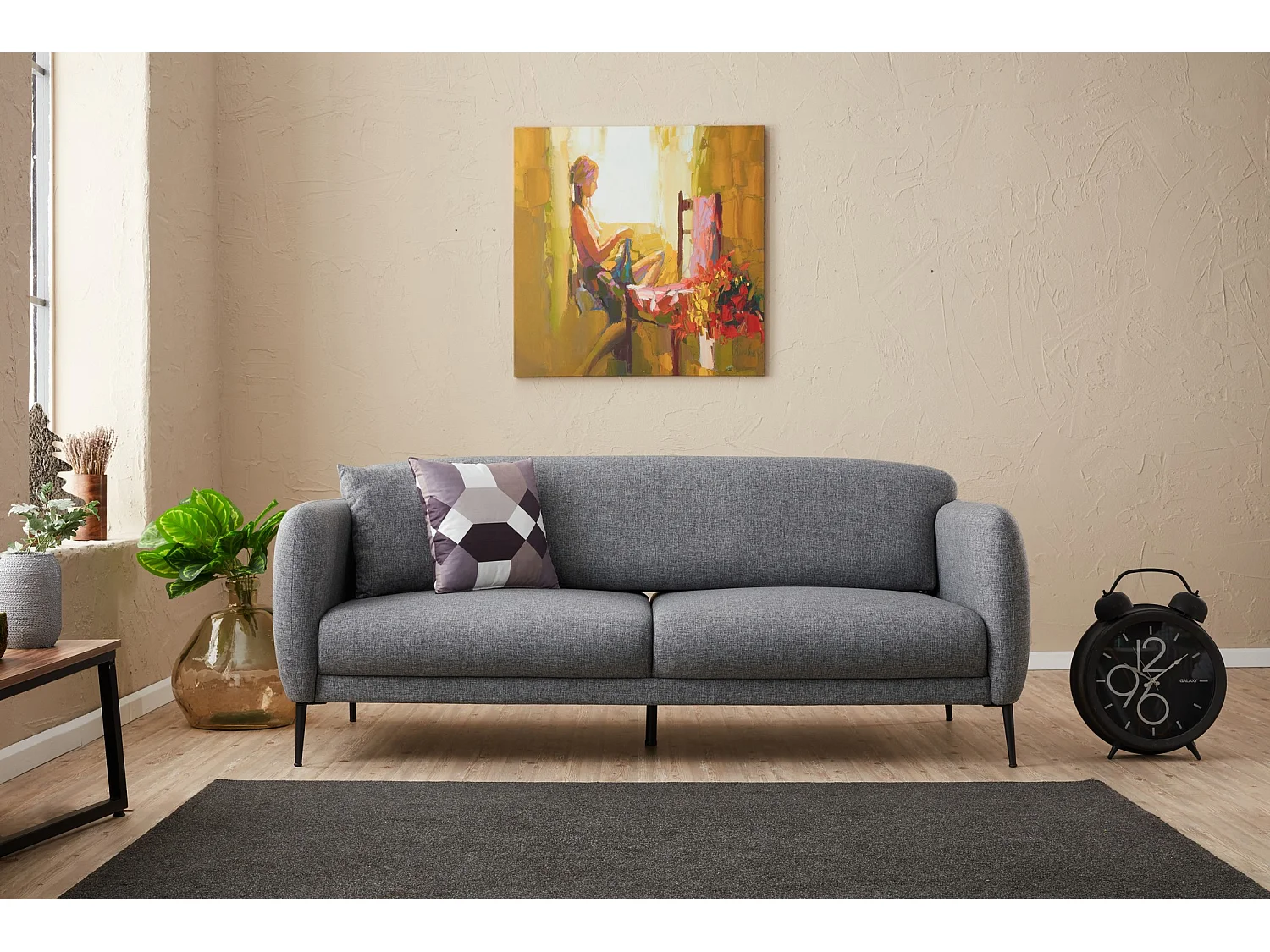 Sofá Altadena 127, Gris, 210x95x80cm, Tapiz, Patas: Plástico