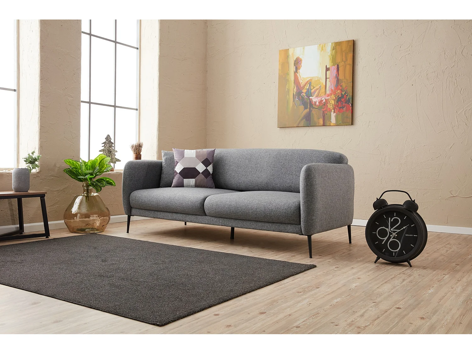 Sofá Altadena 127, Gris, 210x95x80cm, Tapiz, Patas: Plástico