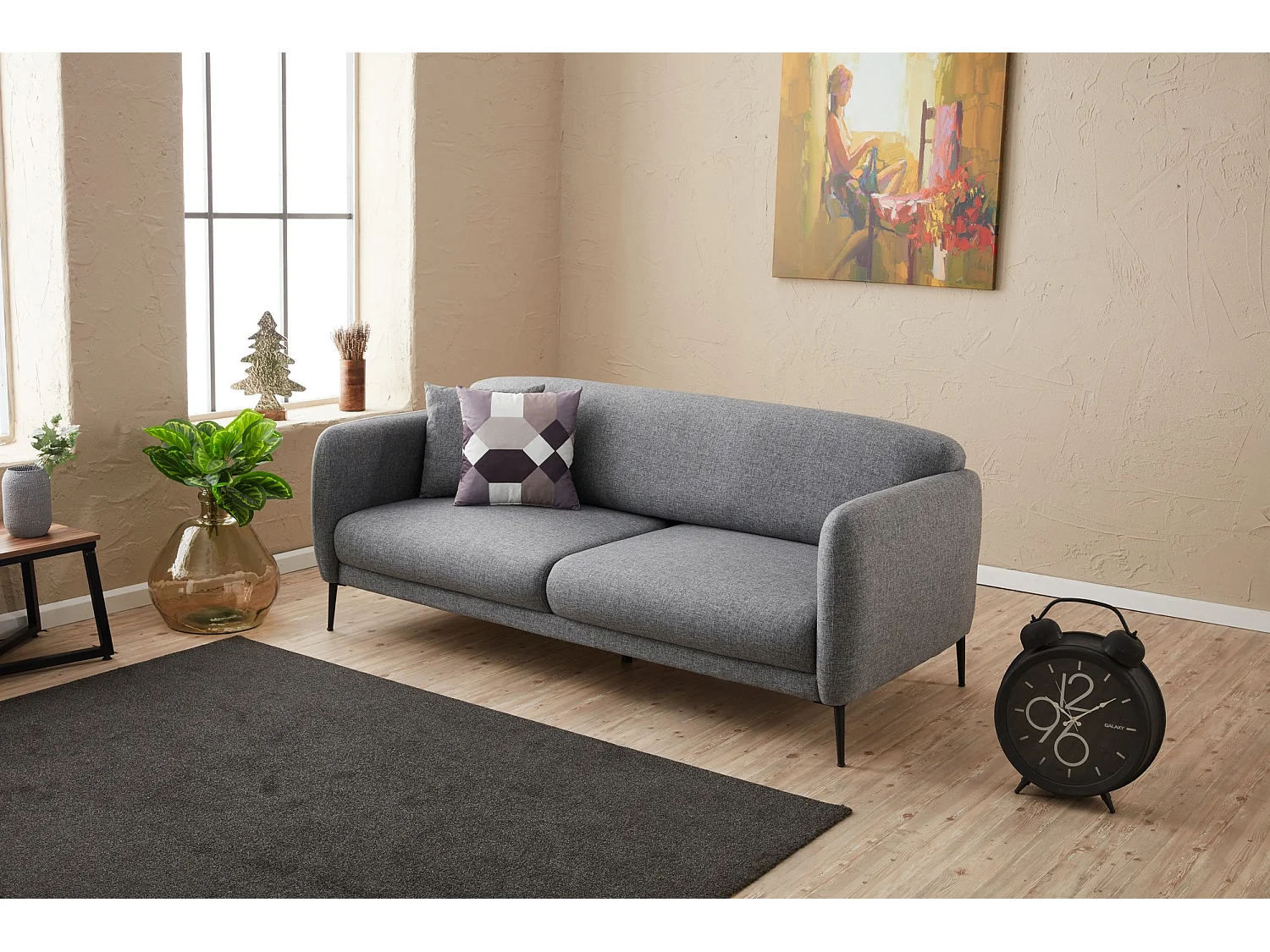 Sofá Altadena 127, Gris, 210x95x80cm, Tapiz, Patas: Plástico