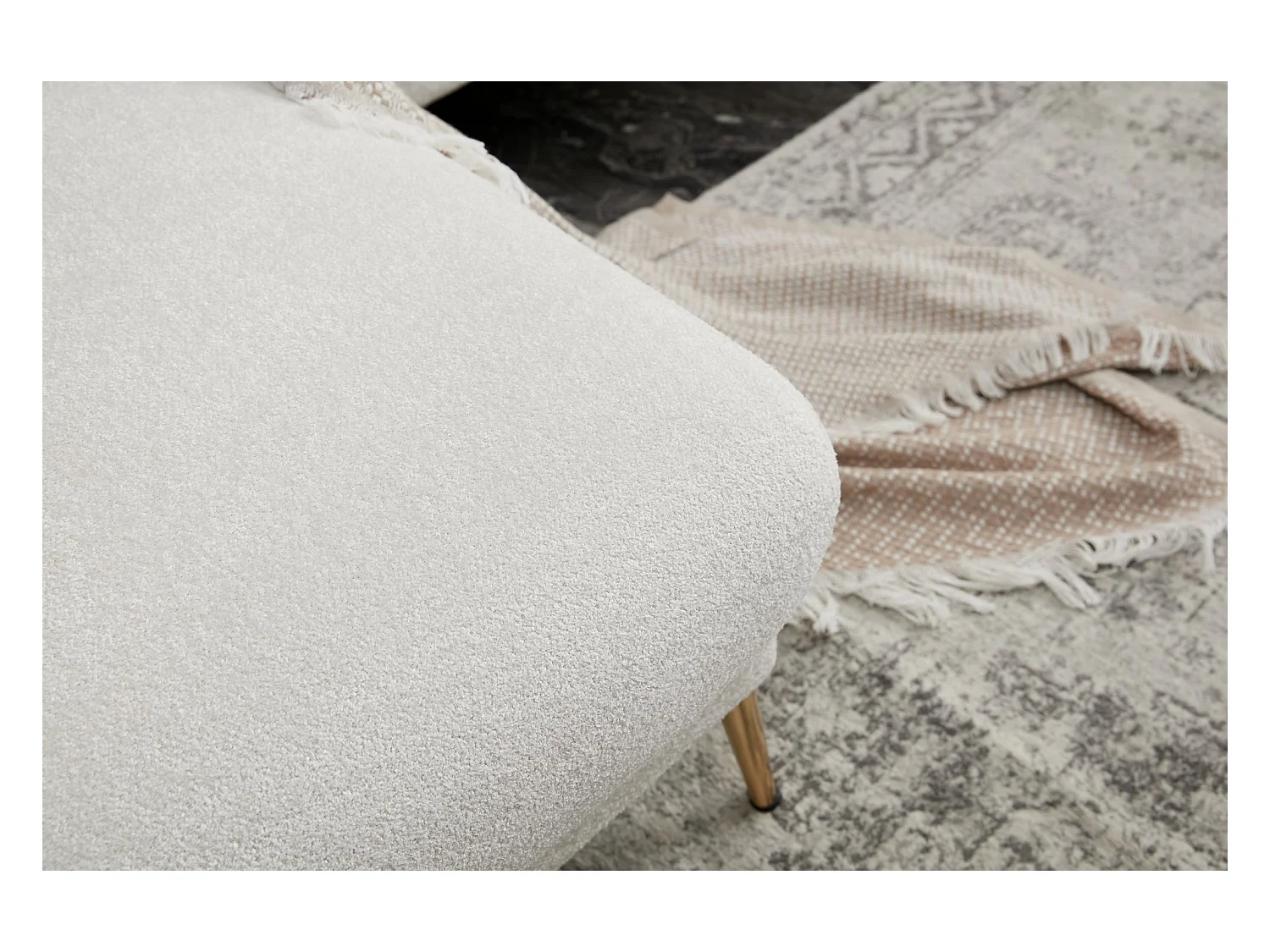 Canapé d'angle convertible tissu et pieds doré Birka 266cm-Couleur Blanc-angle droit