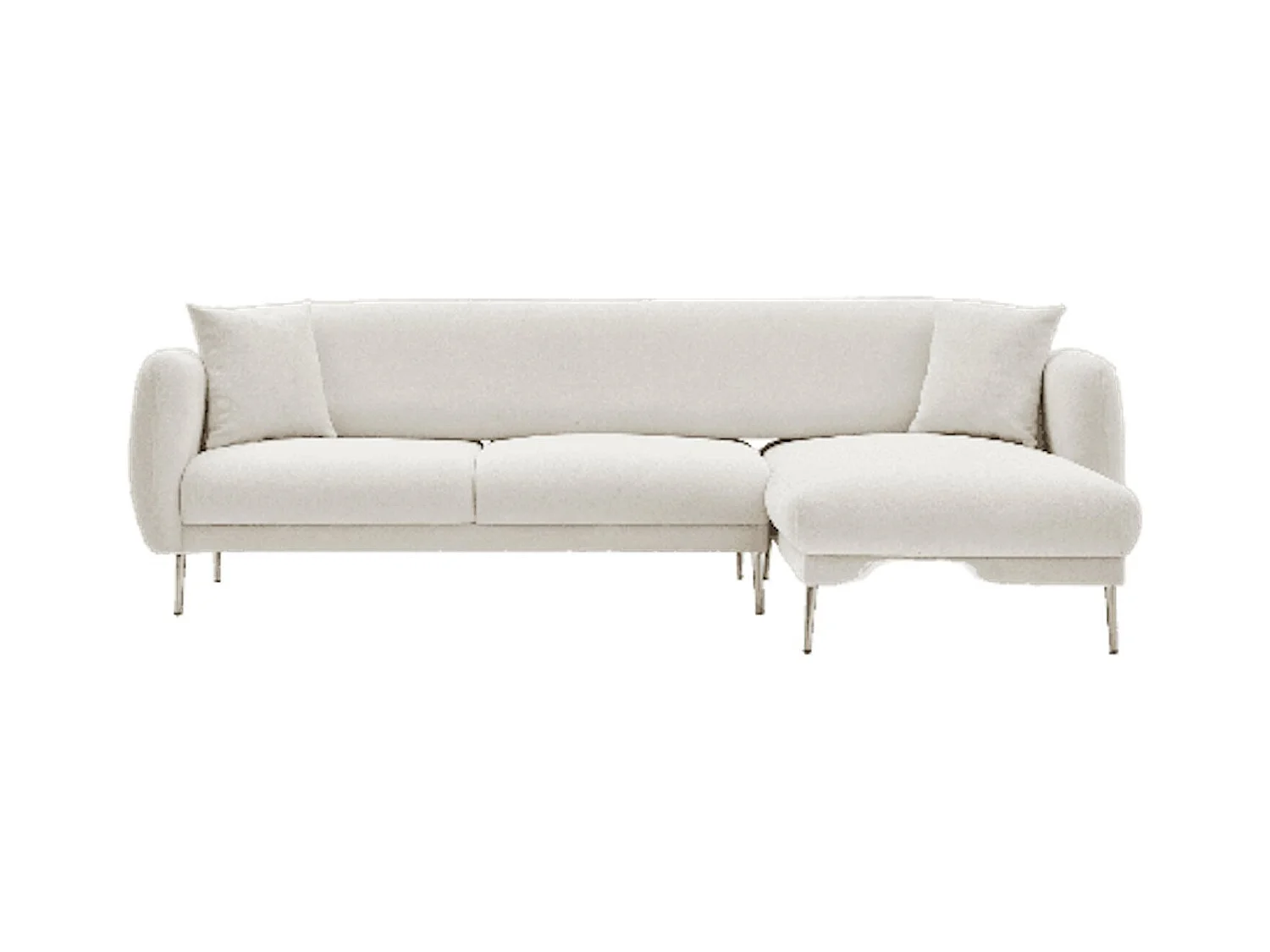 Canapé d'angle convertible tissu et pieds doré Birka 266cm-Couleur Blanc-angle droit