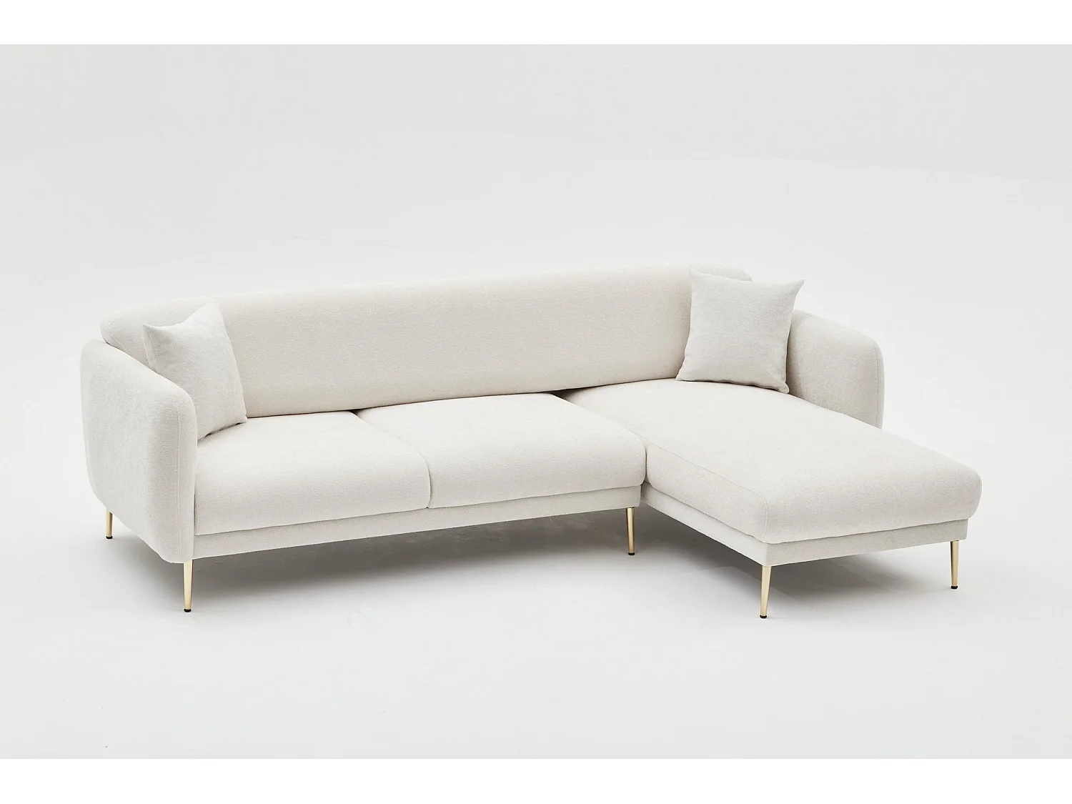 Converteerbare hoekbank in stof en gouden poten Birka 266 cm-Kleur Wit-juiste hoek