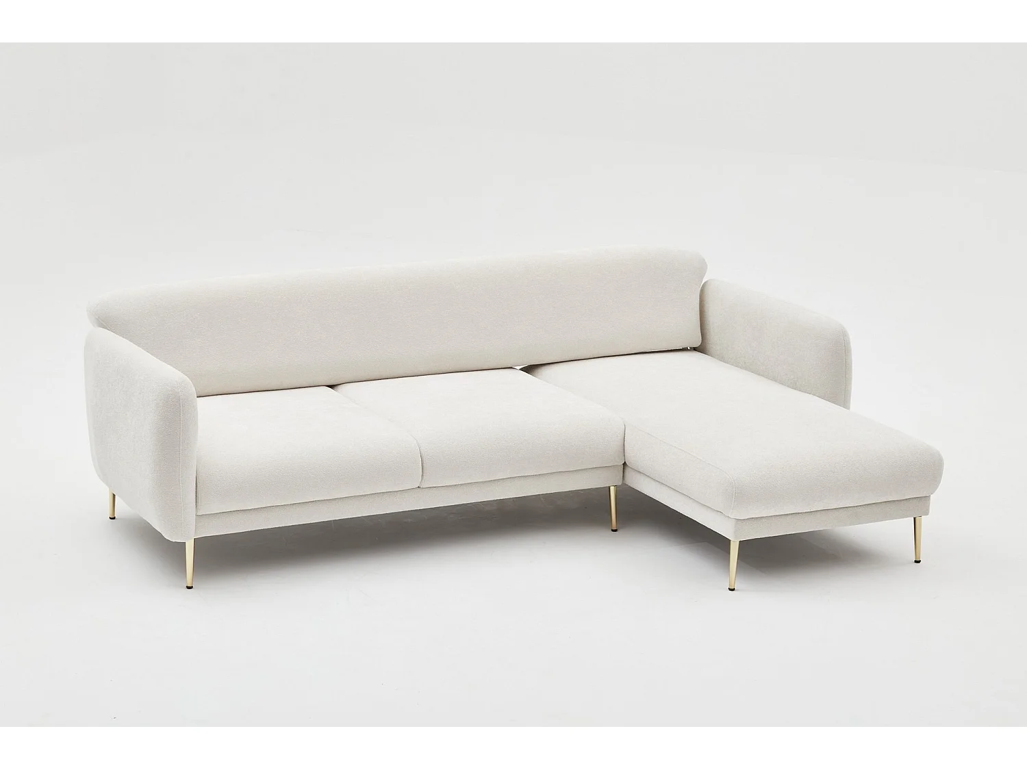 Converteerbare hoekbank in stof en gouden poten Birka 266 cm-Kleur Wit-juiste hoek