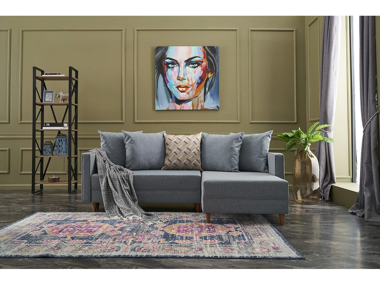 Canapé d'angle droit tissu bleu Klina 215cm