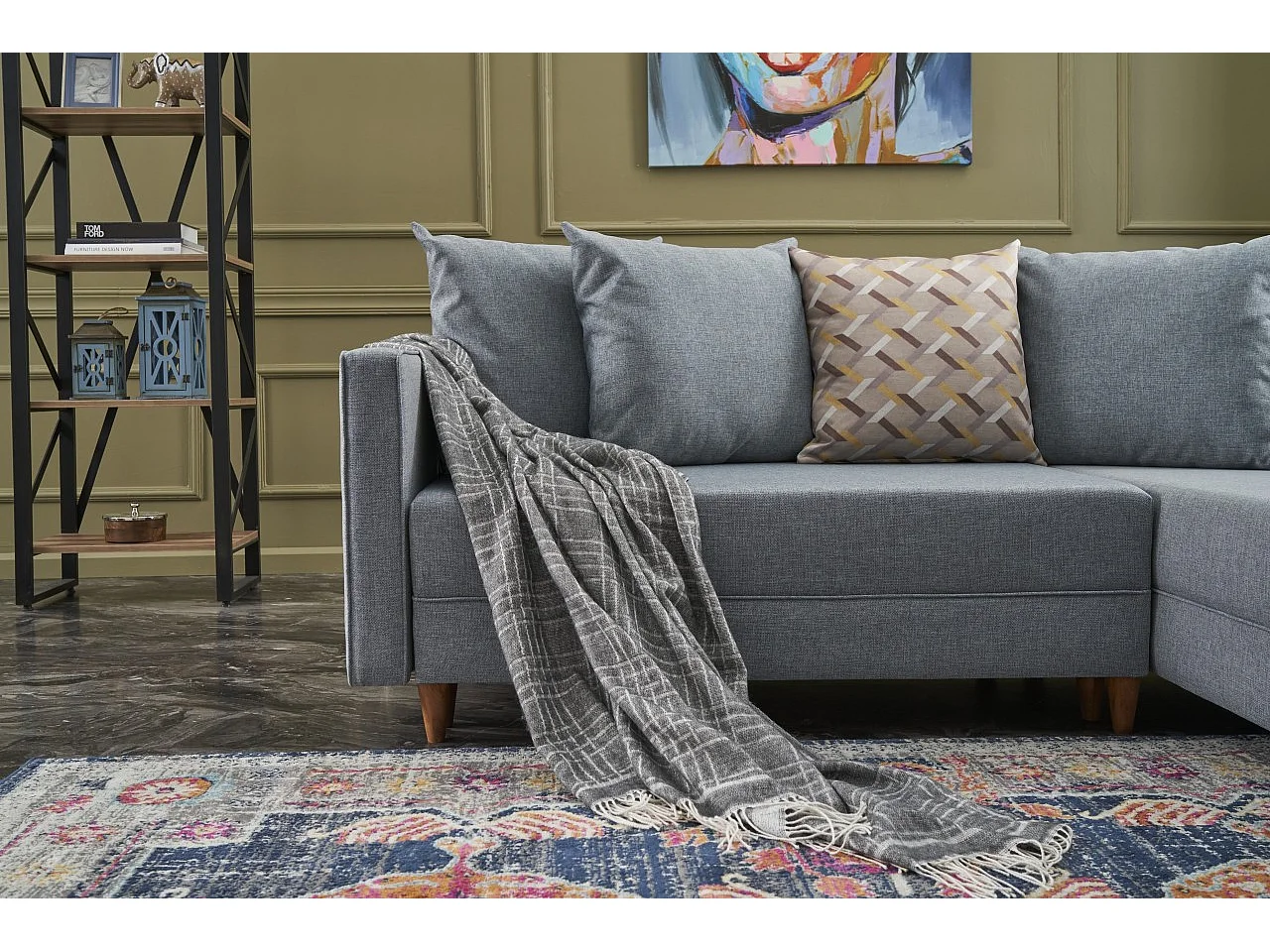 Divano angolare Altadena 317, Blu, Funzione di sonno, 215x150x80cm