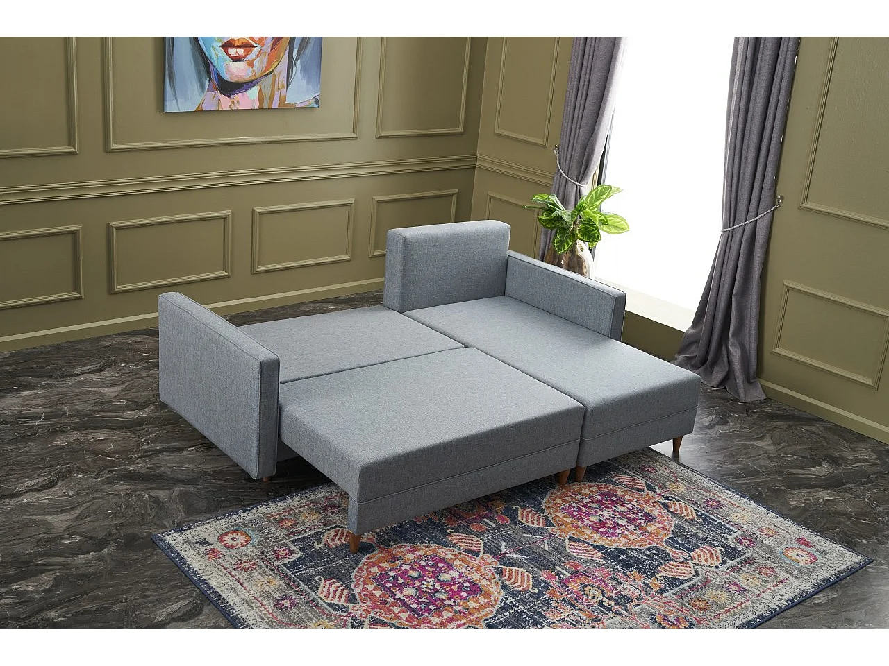 Divano angolare Altadena 317, Blu, Funzione di sonno, 215x150x80cm