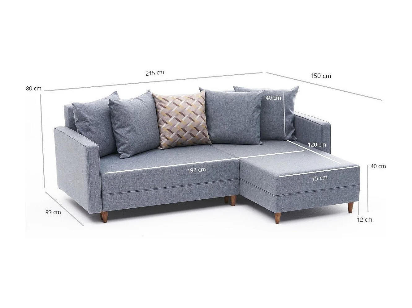 Divano angolare Altadena 317, Blu, Funzione di sonno, 215x150x80cm