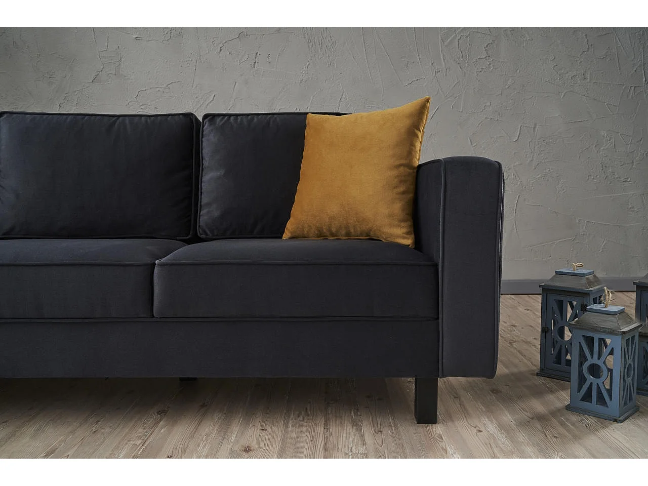 Canapé classique 3 places velours anthracite Kalena 222cm