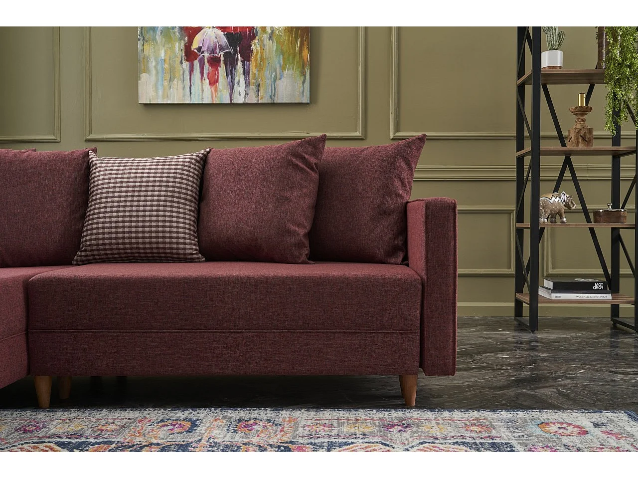 Canapé d'angle gauche tissu bordeaux Klina 215cm