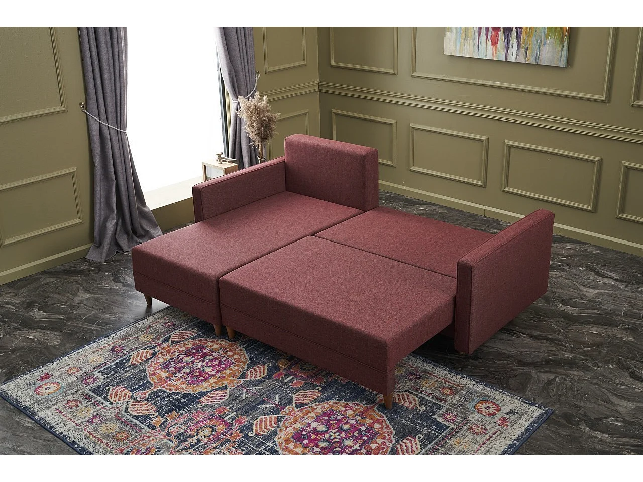 Canapé d'angle gauche tissu bordeaux Klina 215cm