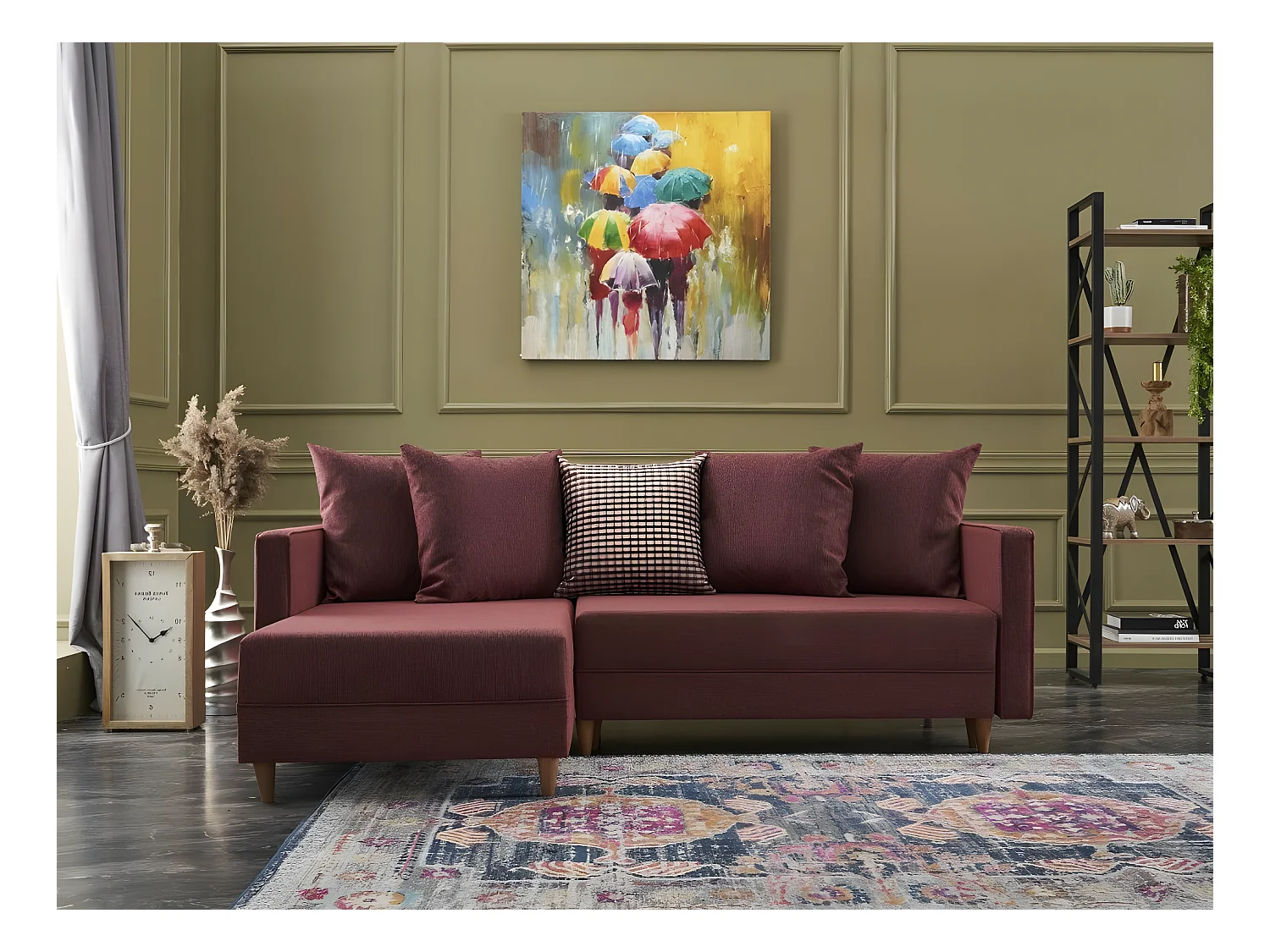 Canapé d'angle gauche tissu bordeaux Klina 215cm