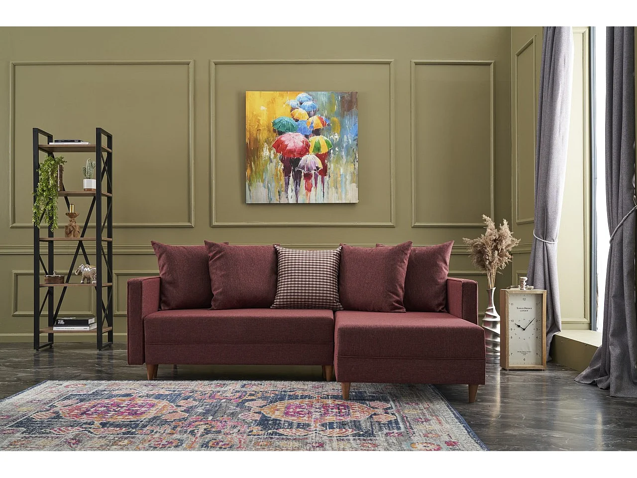 Divano angolare Altadena 317, Rosso, Funzione di sonno, 215x150x80cm