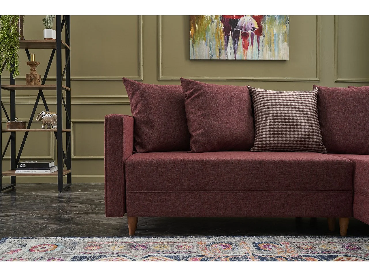 Divano angolare Altadena 317, Rosso, Funzione di sonno, 215x150x80cm