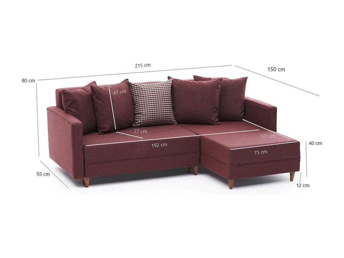 Divano angolare Altadena 317, Rosso, Funzione di sonno, 215x150x80cm