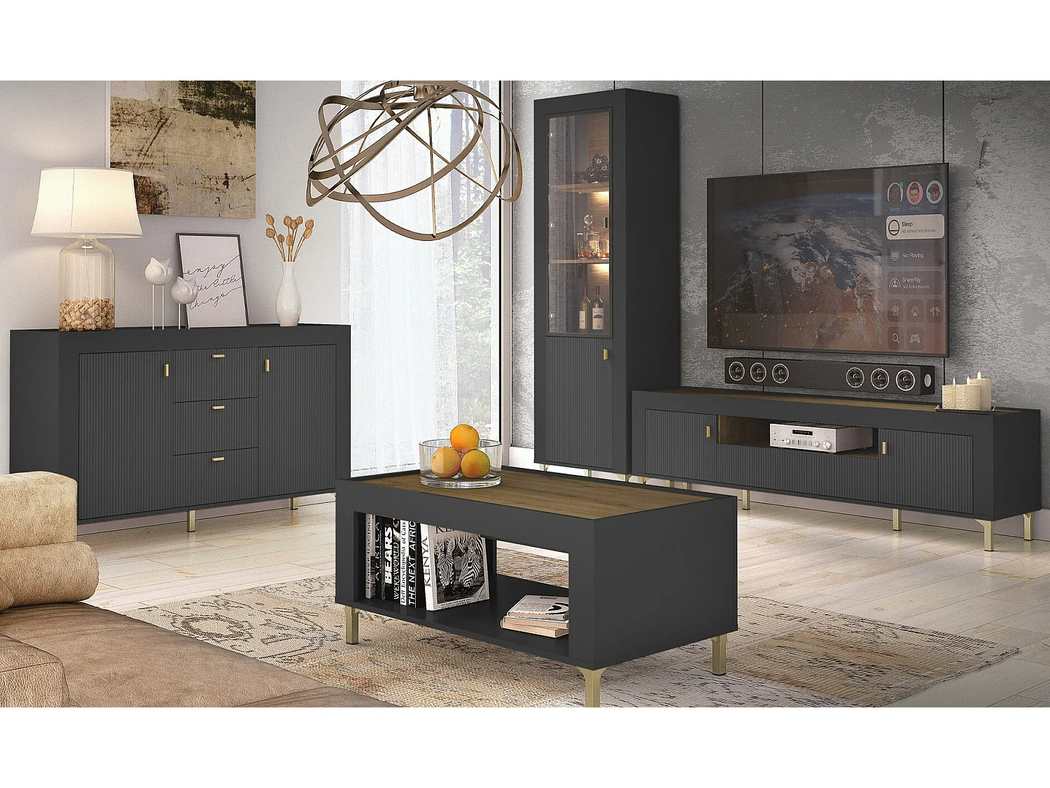 Étagère Mormavu 104, Avec des portes|Fermé, Verre|Stratifié, 194x60x40cm, Chêne|Noir mat