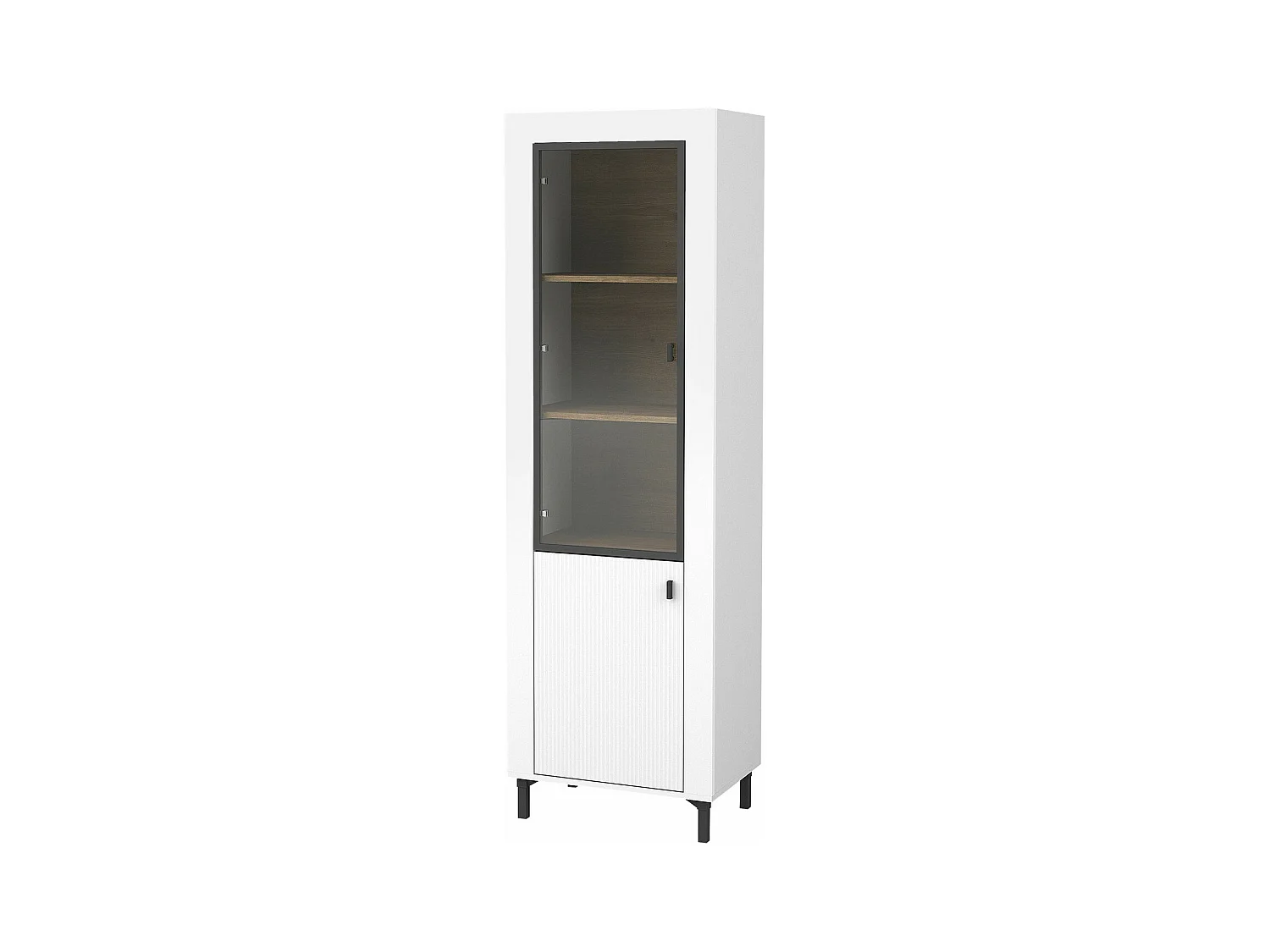 Étagère Mormavu 104, Avec des portes|Fermé, Stratifié|Verre, 194x60x40cm, Chêne|Mat blanc