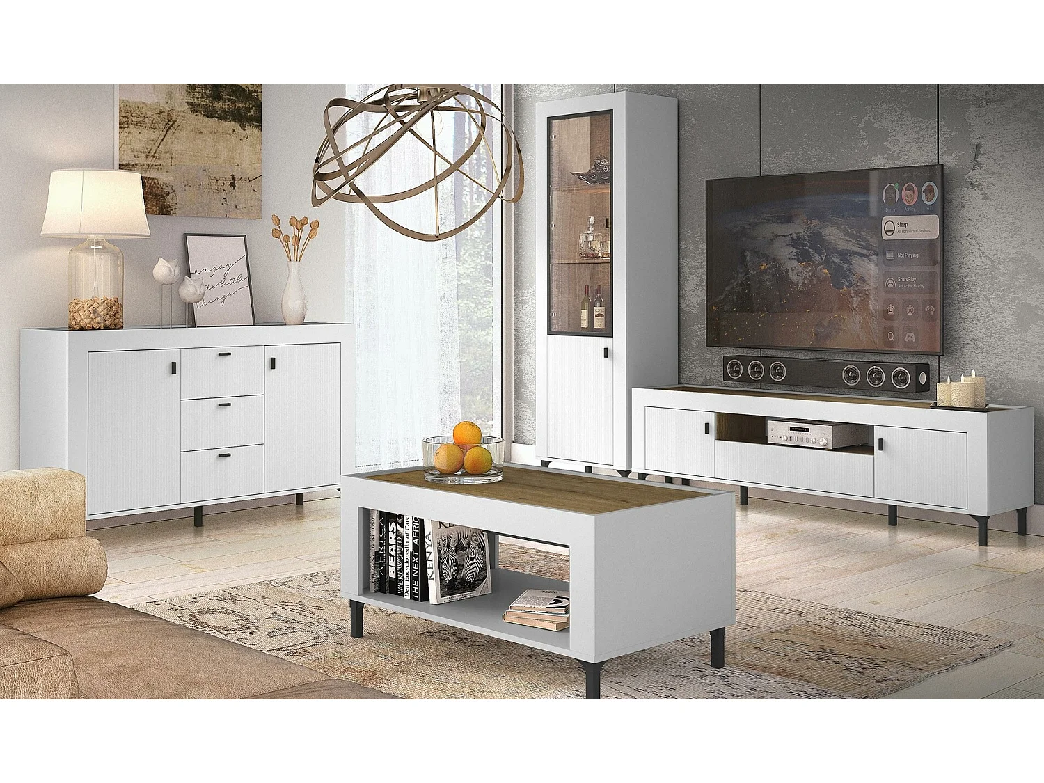 Étagère Mormavu 104, Avec des portes|Fermé, Verre|Stratifié, 194x60x40cm, Chêne|Mat blanc