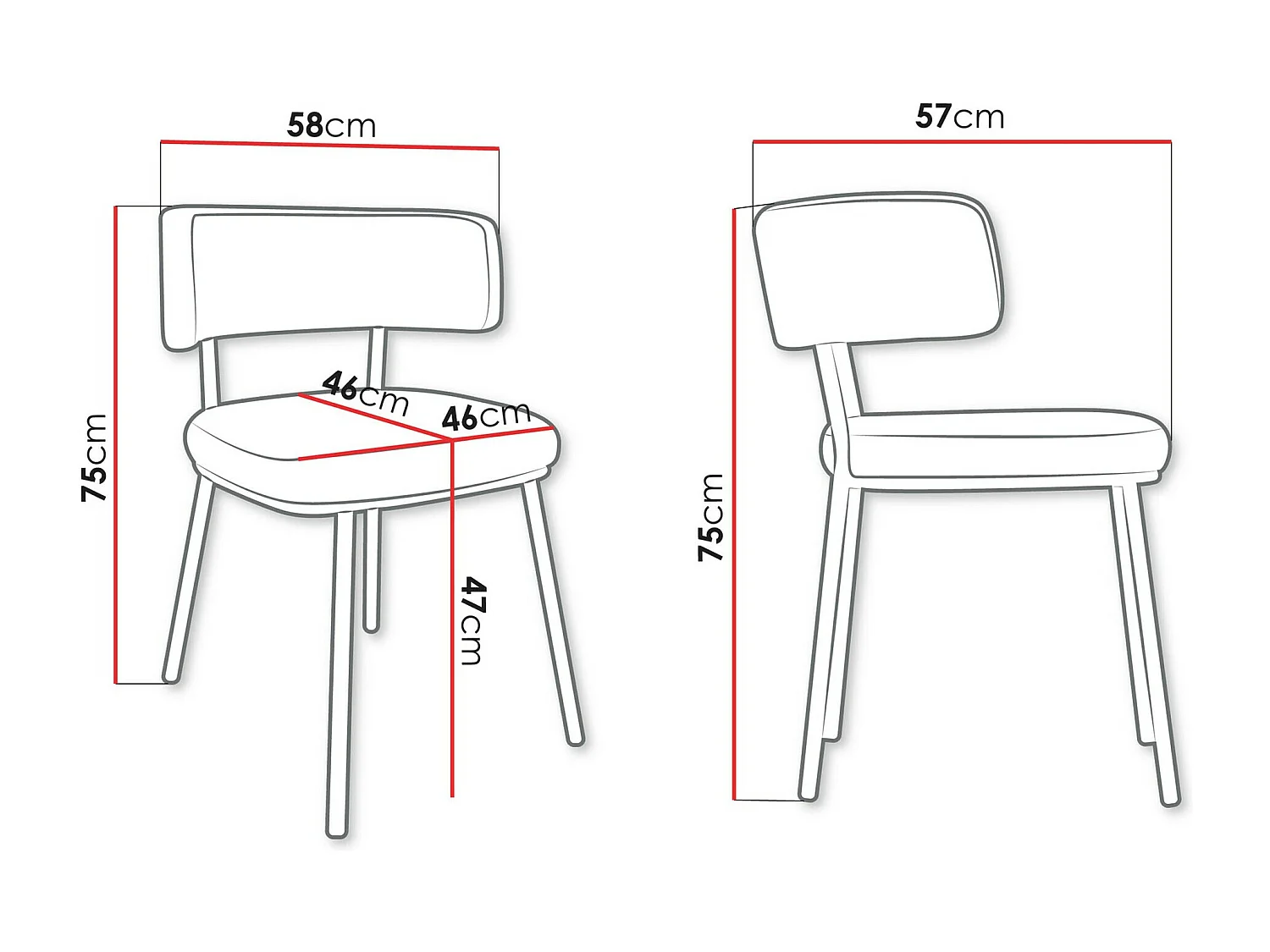 Chaise Jackson 114, 75x58x57cm, Tissu, Métallique, Stratifié