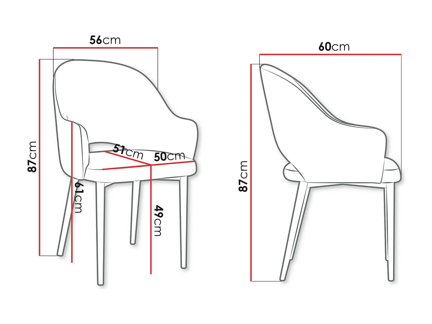 Chaise Jackson 116, 87x56x60cm, Tissu, Métallique, Stratifié