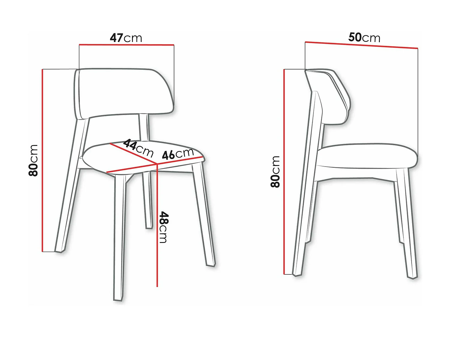 Chaise Jackson 112, 80x47x50cm, Tissu, En bois, Bois