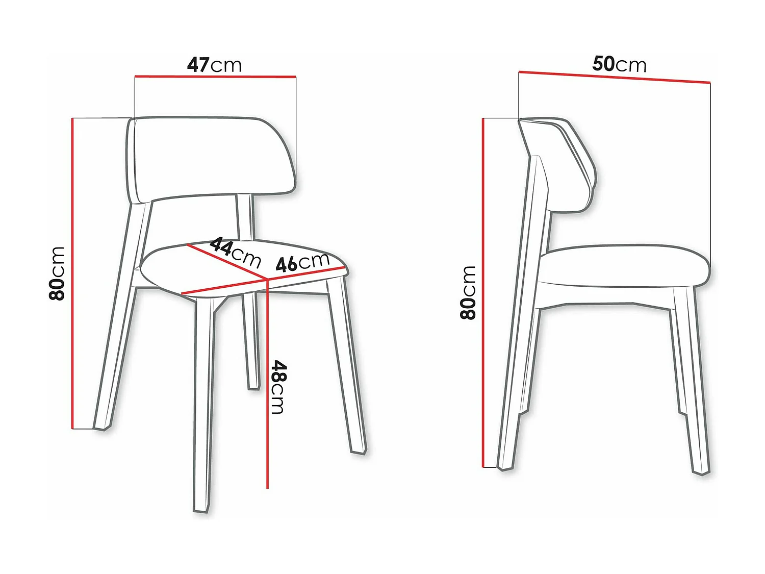 Chaise Jackson 112, 80x47x50cm, Tissu, En bois, Bois