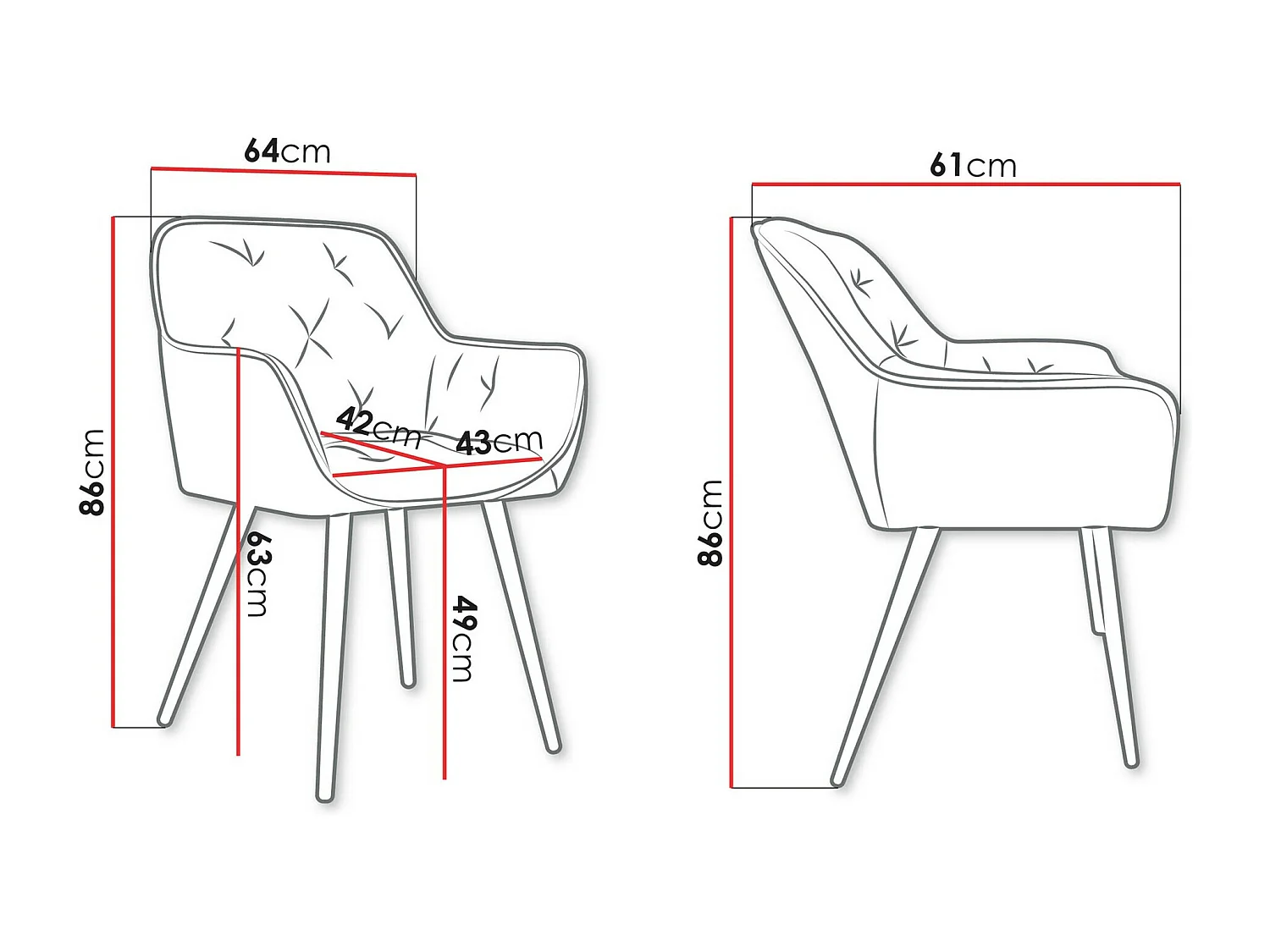 Chaise Jackson 115, 86x64x61cm, Tissu, Métallique, Stratifié