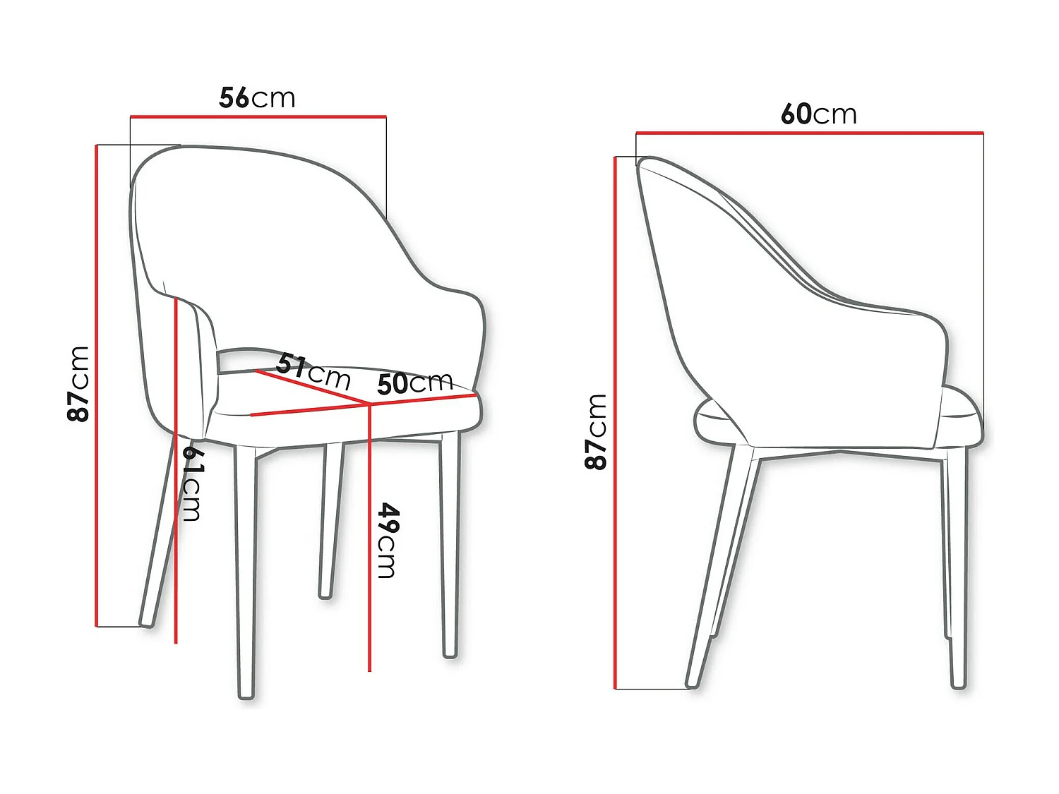 Chaise Jackson 116, 87x56x60cm, Tissu, Métallique, Stratifié
