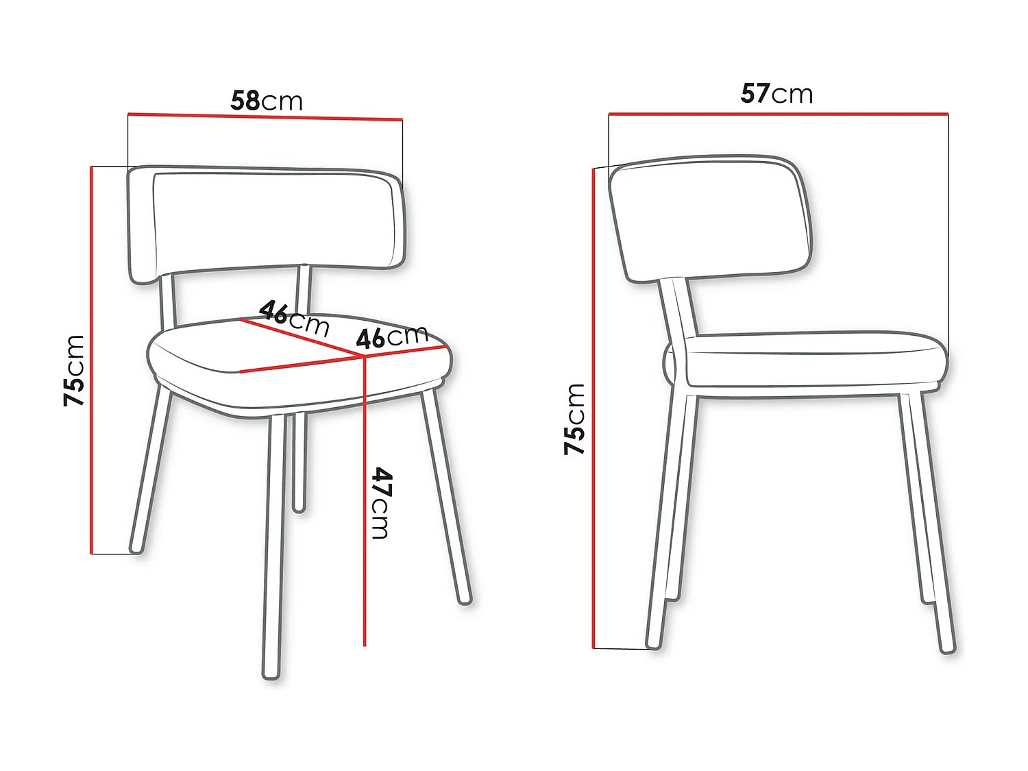 Chaise Jackson 114, 75x58x57cm, Tapisserie, Métallique, Stratifié