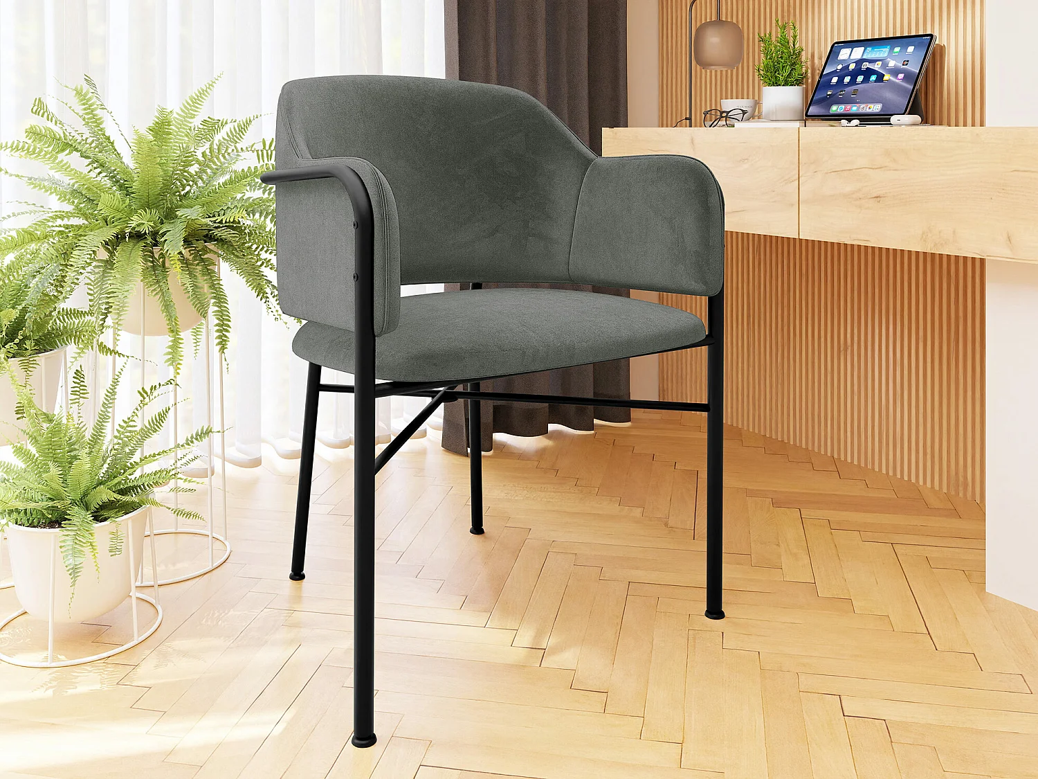 Chaise Jackson 113, 79x56x55cm, Tapisserie, Métallique, Stratifié