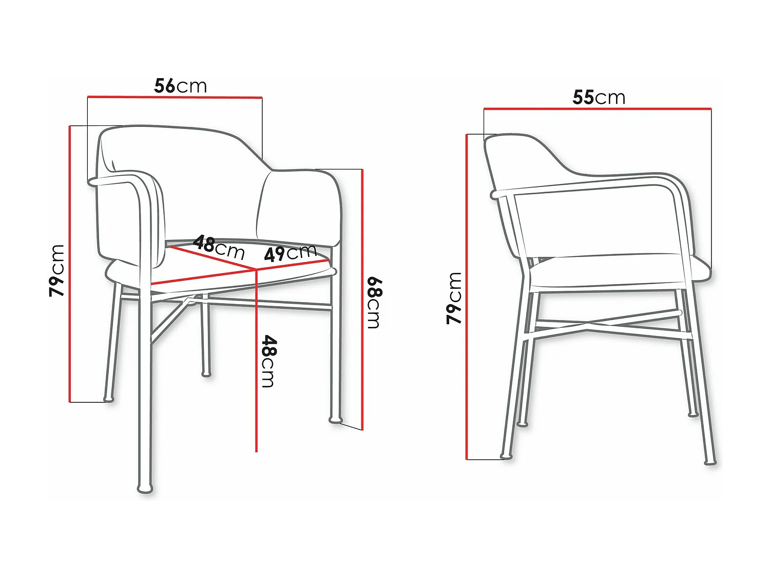 Chaise Jackson 113, 79x56x55cm, Tapisserie, Métallique, Stratifié