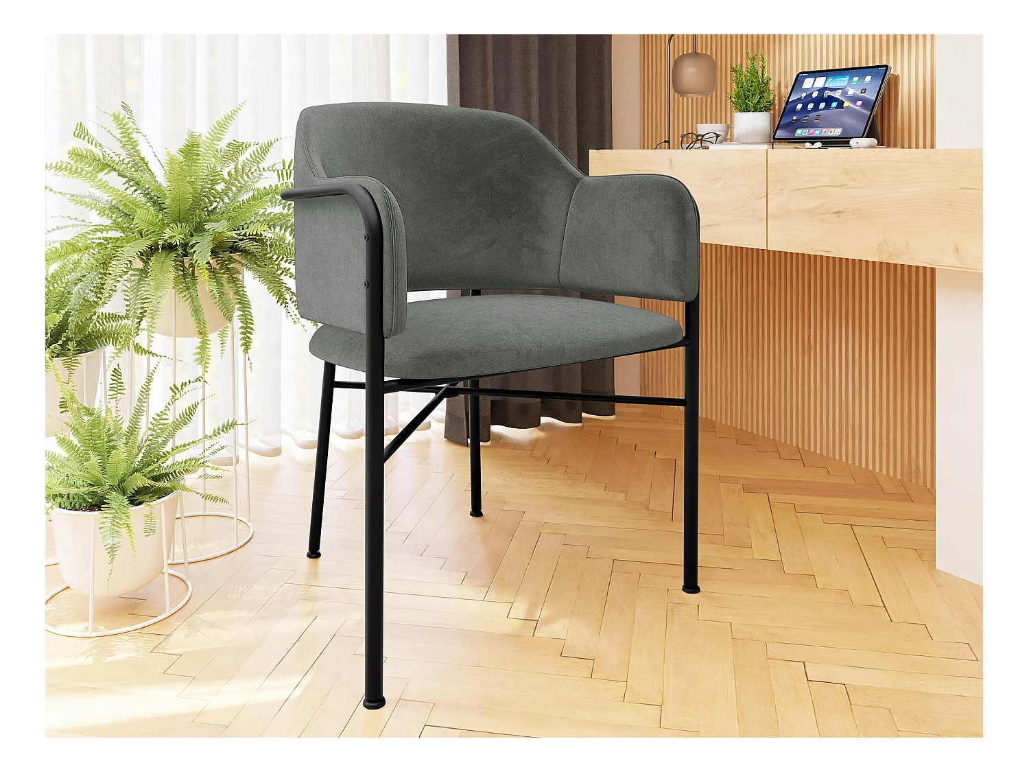 Chaise Jackson 113, 79x56x55cm, Tapisserie, Métallique, Stratifié